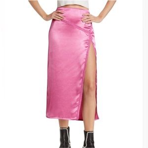Pink satin midi skirt